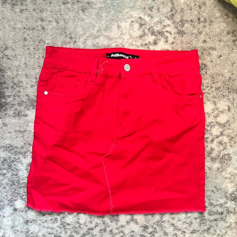 Red denim mini skirt never worn